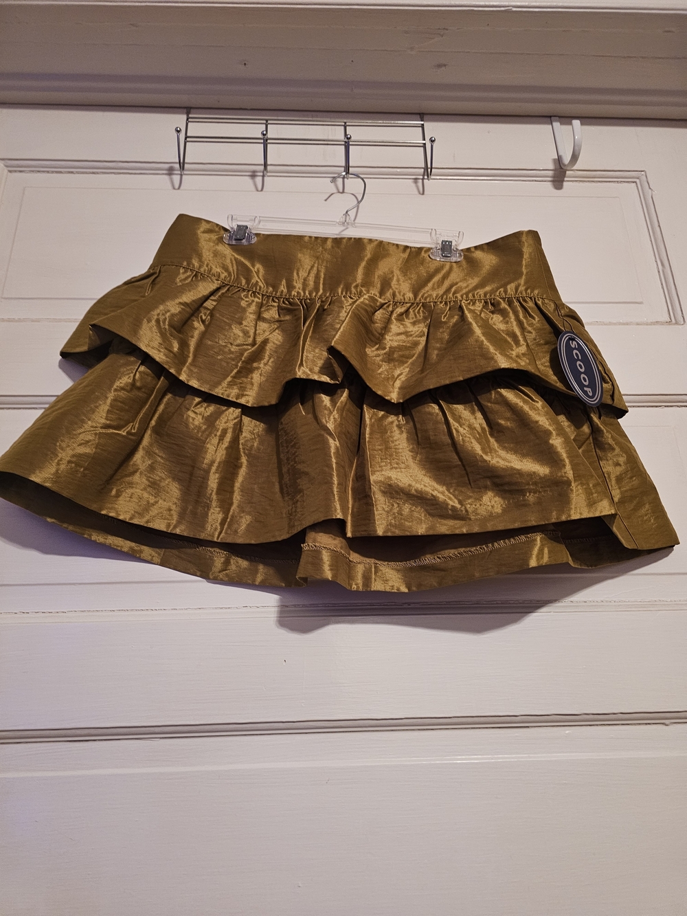 Scoop Tiered Ruffle Mini Skirt Olive Dust Gold Metallic Tafteta Size 16/18 XL - Picture 4 of 10